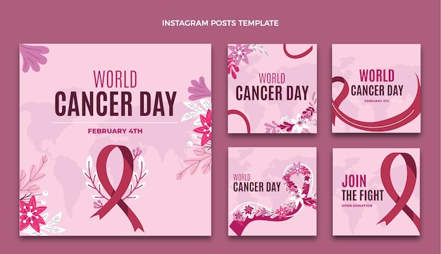 Vecteur collection de publications instagram pour la journée mondiale du cancer