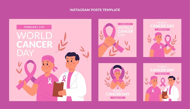 Vecteur collection de publications instagram pour la journée mondiale du cancer