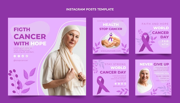 Vecteur collection de publications instagram pour la journée mondiale du cancer