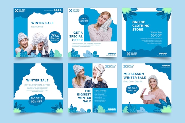Collection de publications Instagram pour les soldes d'hiver avec les gens
