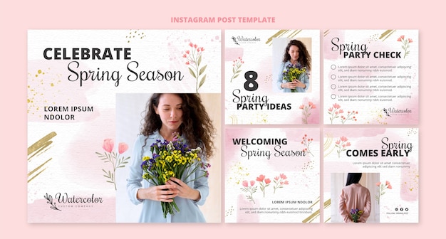 Collection de publications instagram printemps aquarelle