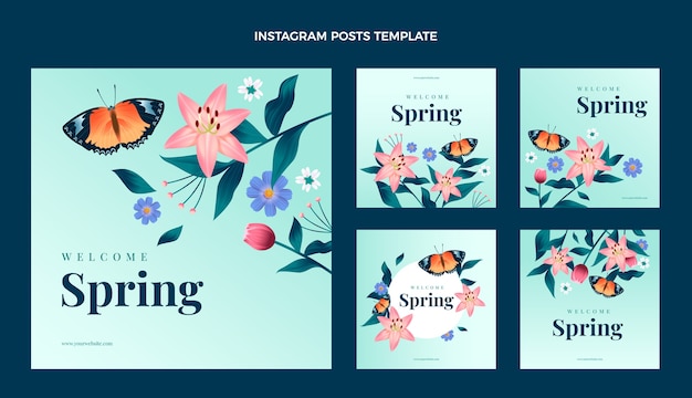 Collection de publications instagram de printemps dégradé