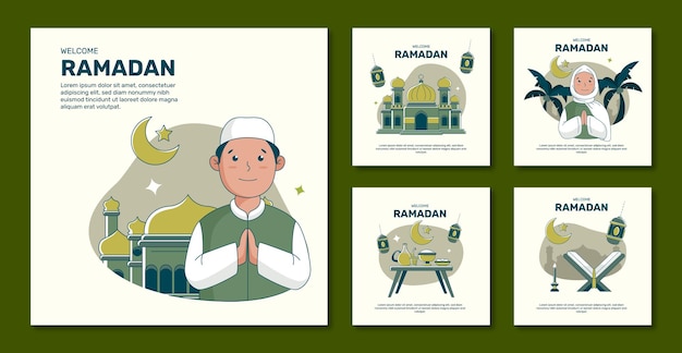 Vecteur collection de publications instagram ramadan plat