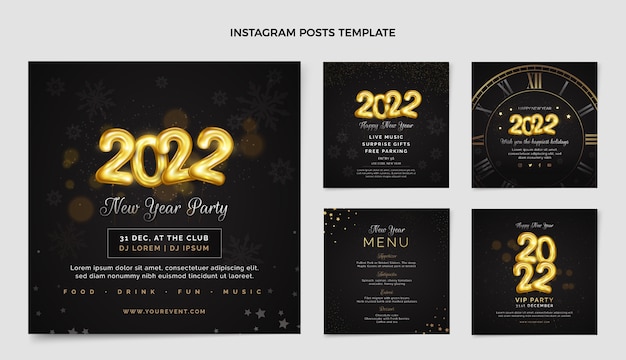 Collection de publications instagram réalistes du nouvel an