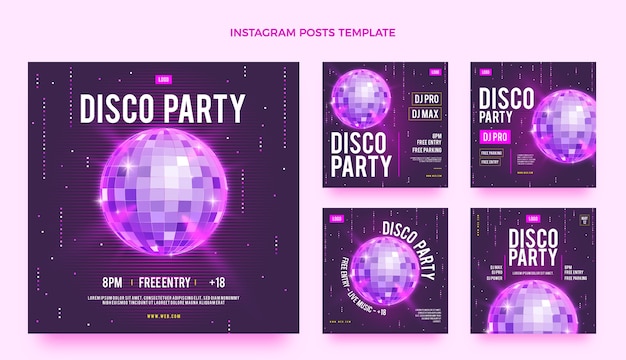 Collection de publications instagram de soirée disco de luxe réaliste