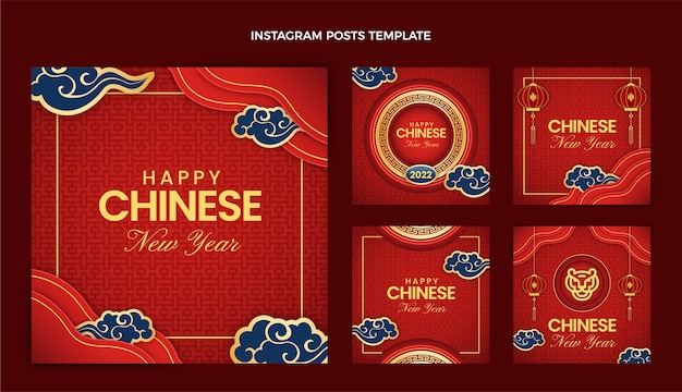 Vecteur collection de publications instagram de style papier nouvel an chinois