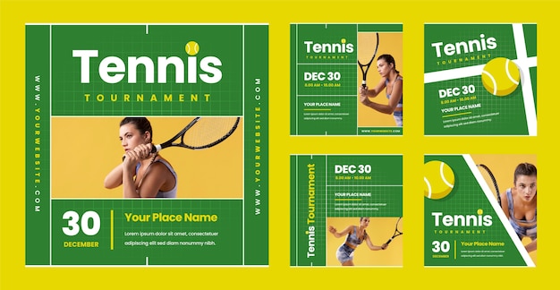 Vecteur collection de publications instagram de tennis plat