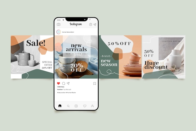 Collection de publications instagram de vente dessinée à la main avec photo