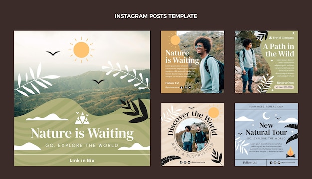 Vecteur collection de publications instagram de voyage design plat