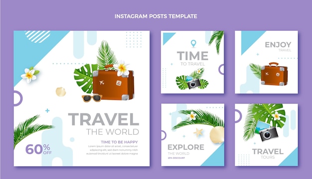 Collection de publications instagram de voyage réaliste