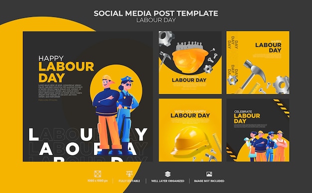 Collection de publications sur les médias sociaux de la fête du travail de vecteur
