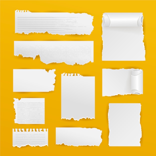 Collection réaliste d'éléments en papier déchiré