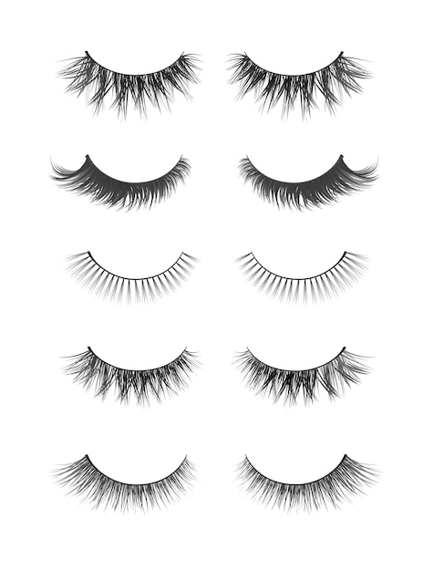 Collection Réaliste De Faux Cils. Illustration De Mode Tendance Pour Pack De Mascara Ou Produits De Beauté. Cils Féminins Sur Fond Blanc