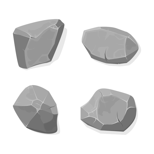 Collection de roches vectorielles en pierre grise dans un style cartoon plat, décoration de construction pour illustration isolée de la conception de jeux.