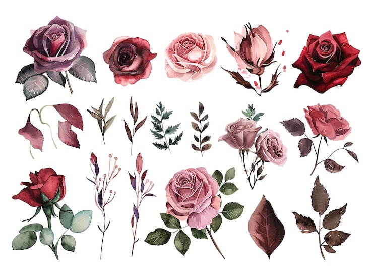 Vecteur collection de roses roses ou rouges isolées sur un fond blanc illustration vectorielle
