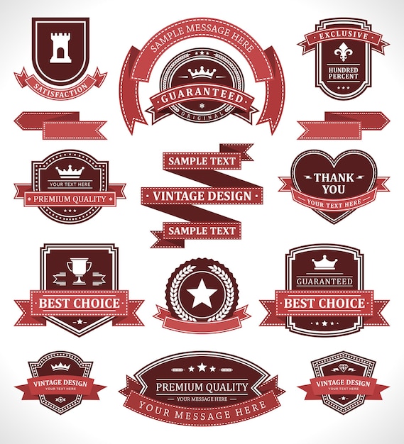 Collection Rouge Premium Qualité Certificat Insigne Vintage Badge Cadre Design Décoratif Vecteur