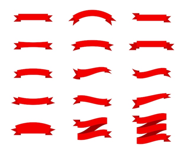 Collection De Rubans Rouges Isolés Dans Divers Styles Vectoriels Plats.