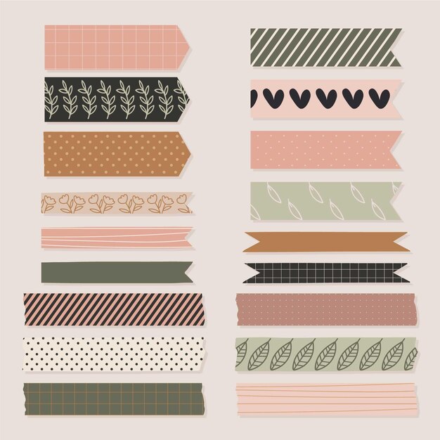 Ensemble De Ruban De Masquage Washi. Joli Autocollant En Papier Scotch Pour  Scrapbooking. Ensemble De Bandes De Style Japonais Avec Ruban, Élément  Décoratif À Pois. Clip Art Libres De Droits, Svg, Vecteurs