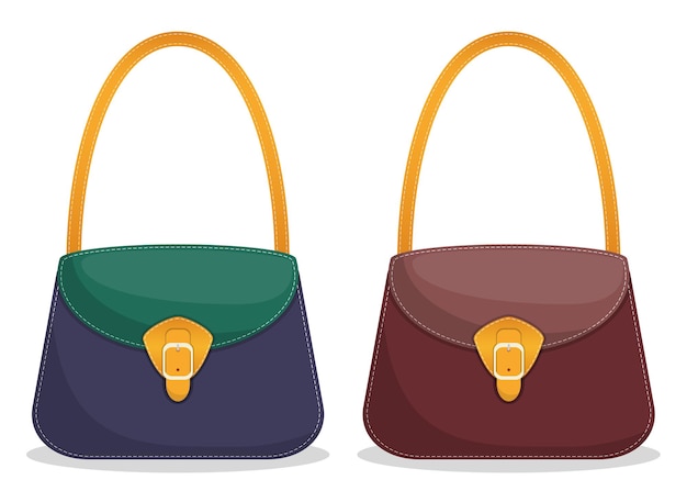 Vecteur collection de sacs à main en cuir colorés élégants avec coutures blanches sacs pour femmes à la mode