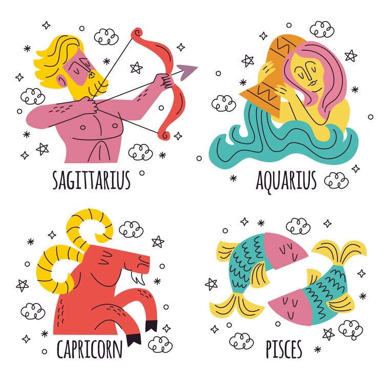 Collection de signes du zodiaque dessinés à la main