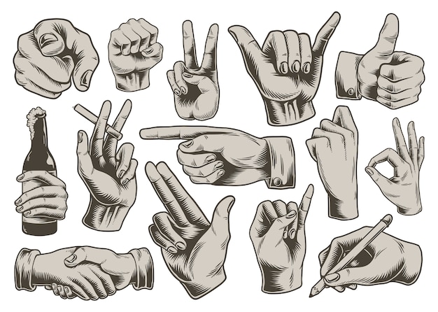 Vecteur collection de signes de main illustrés