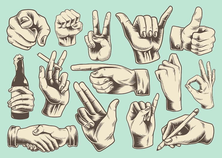 Vecteur collection de signes de main illustrés
