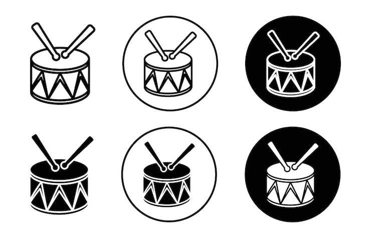 Vecteur collection de signes de symbole de tambours en blanc et noir
