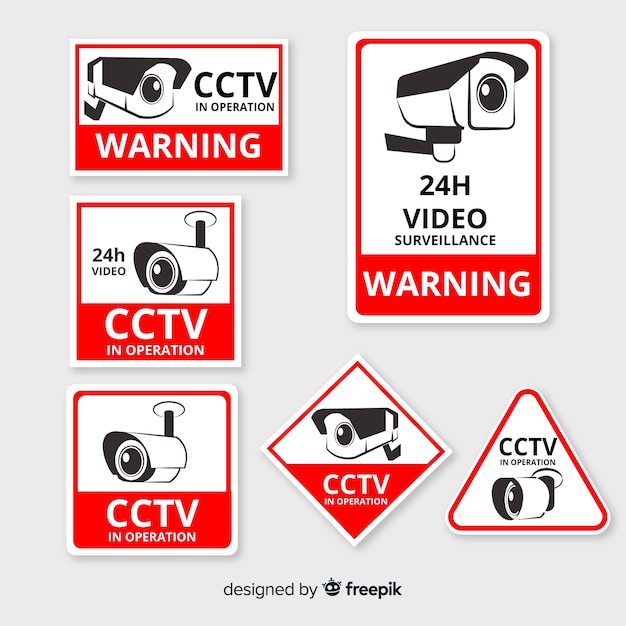 Vecteur collection de signes de vidéosurveillance moderne avec un design plat