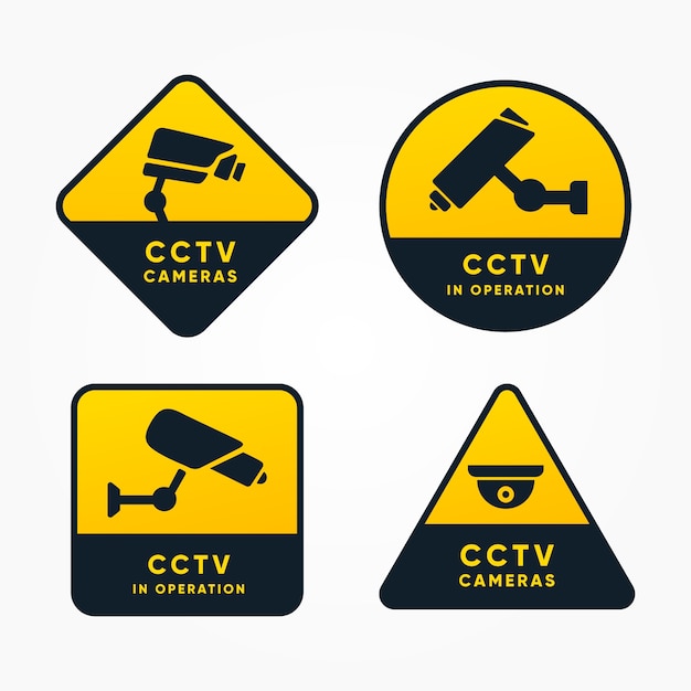 Vecteur collection de signes de vidéosurveillance moderne avec un design plat