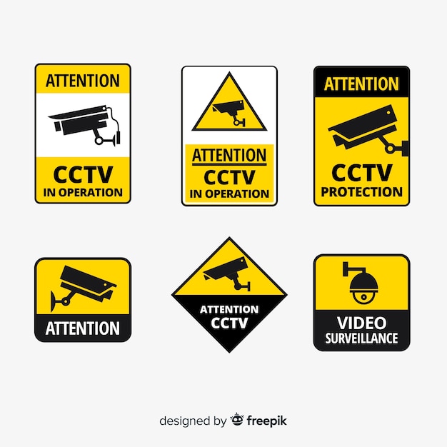 Vecteur collection de signes de vidéosurveillance moderne avec un design plat