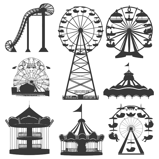 La Collection Silhouette Amusement Park Rides Est Uniquement En Noir.