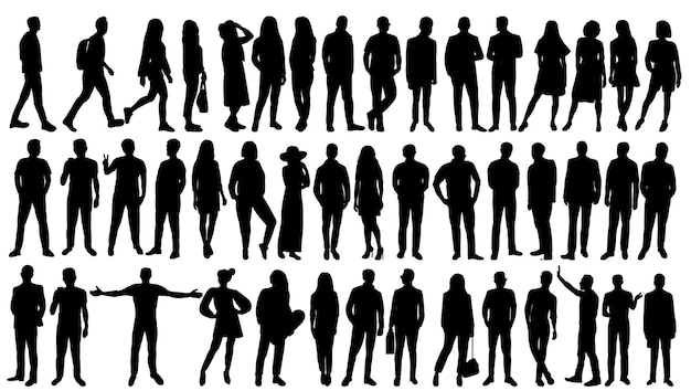 Collection de silhouette de personnes sur fond blanc vecteur isolé