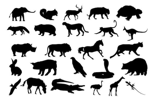 Collection de silhouettes d'animaux de la forêt sur fond blanc