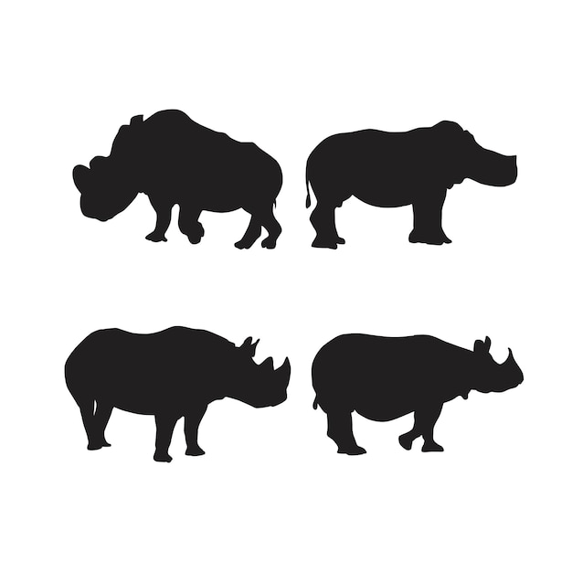 Collection De Silhouettes D'animaux Rhinocéros