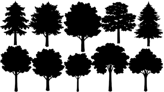 Collection de silhouettes d'arbres forestiers Des arbres de pin à motifs horizontaux Des arrière-plans panoramiques