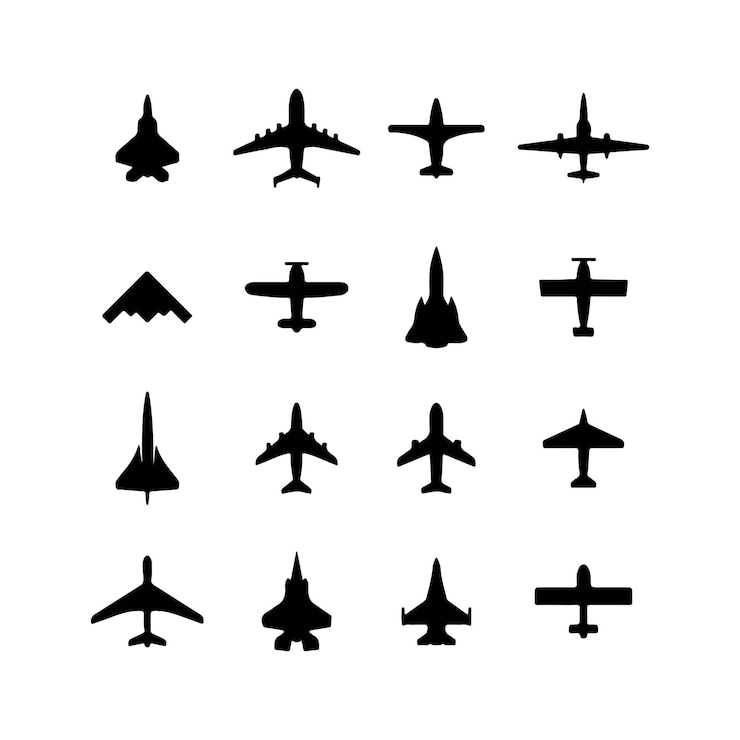 Vecteur une collection de silhouettes d'avions