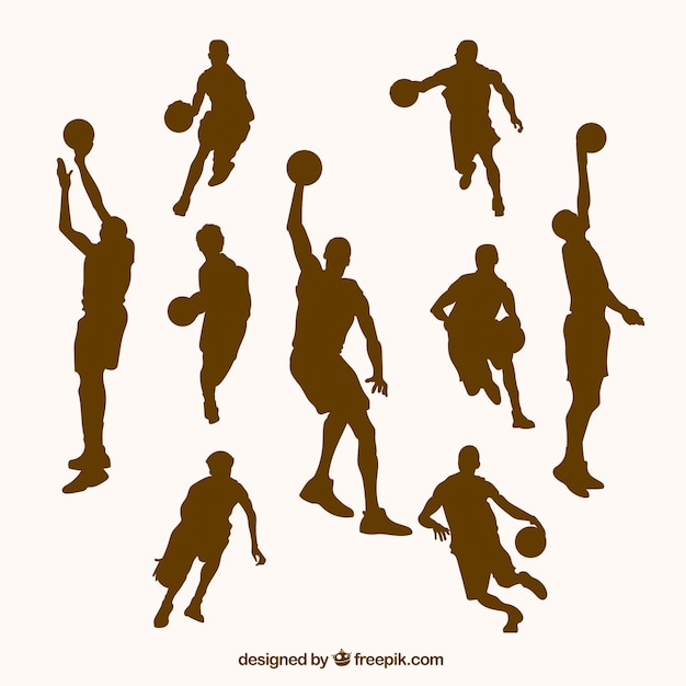 Collection De Silhouettes Brunes De Joueurs De Basket-ball