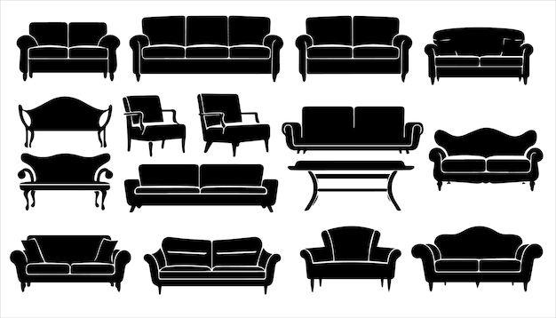 Collection de silhouettes de canapés et de meubles