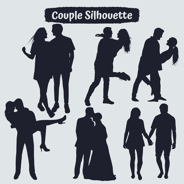 Collection de silhouettes de couples romantiques dans différentes poses