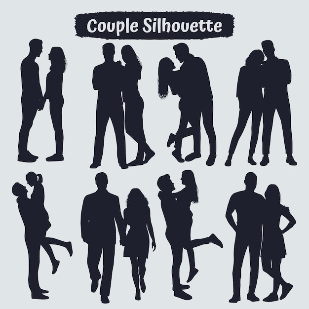 Collection de silhouettes de couples romantiques dans différentes poses