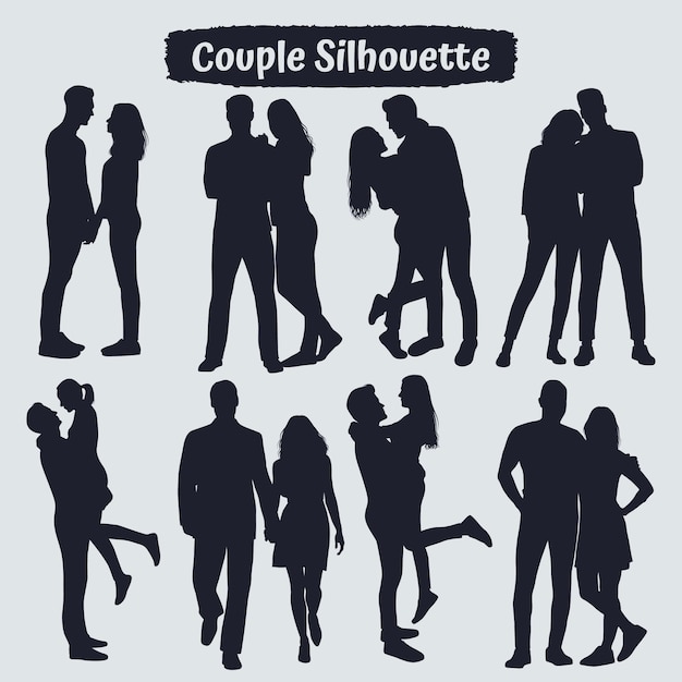 Collection De Silhouettes De Couples Romantiques Dans Différentes Poses