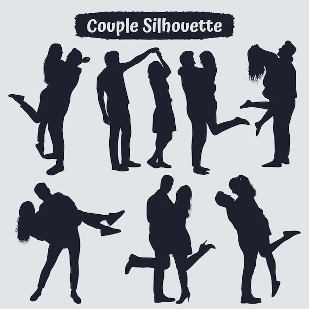 Collection de silhouettes de couples romantiques dans différentes poses
