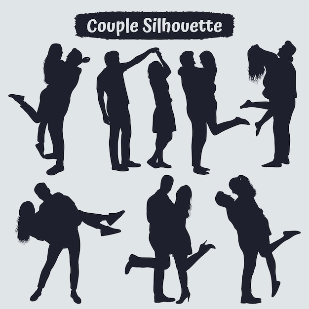 Collection De Silhouettes De Couples Romantiques Dans Différentes Poses