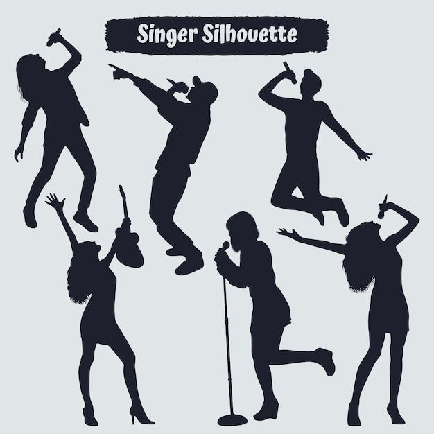 Collection de silhouettes de femme chanteuse dans différentes poses