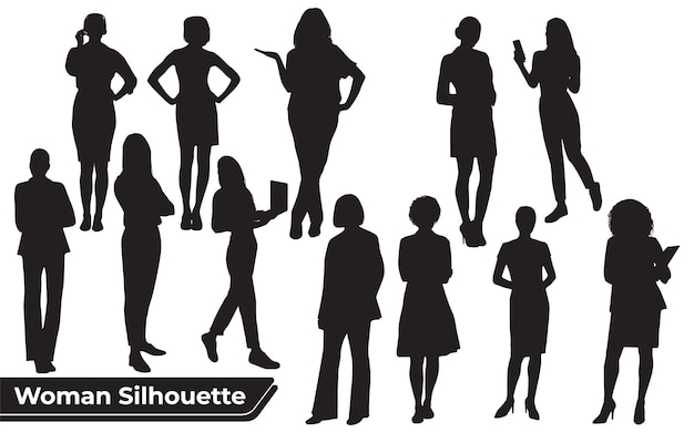 Collection De Silhouettes De Femme élégante Dans Différentes Poses