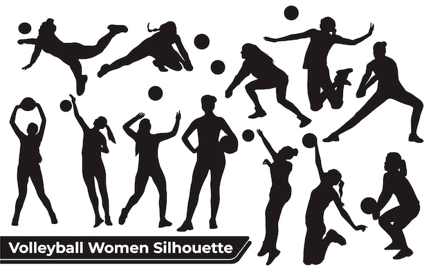 Collection De Silhouettes De Femme De Joueur De Volley-ball Dans Différentes Poses