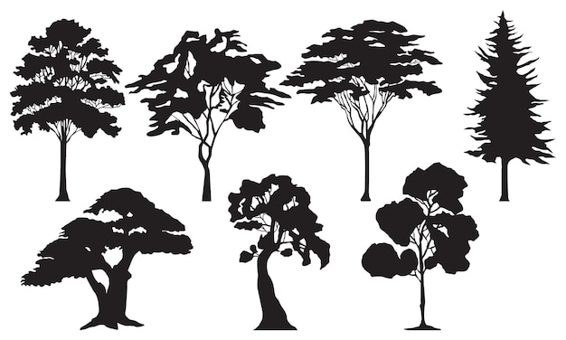 Vecteur collection de silhouettes de grands arbres silhouette d'arbres forestiers