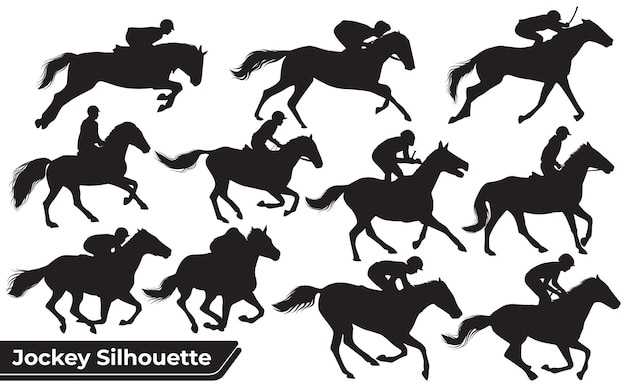 Vecteur collection de silhouettes de jockey