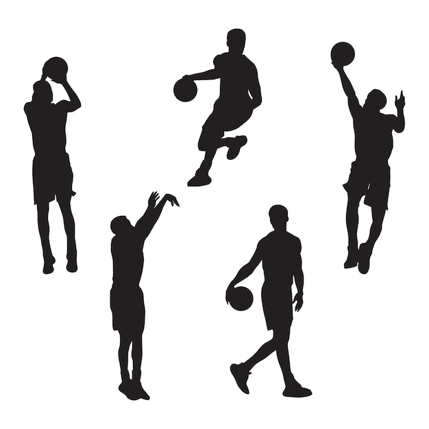 Vecteur collection de silhouettes de joueurs de basket-ball dans diverses poses