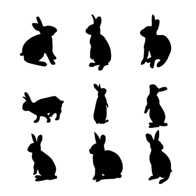 Collection de silhouettes de lapins isolés